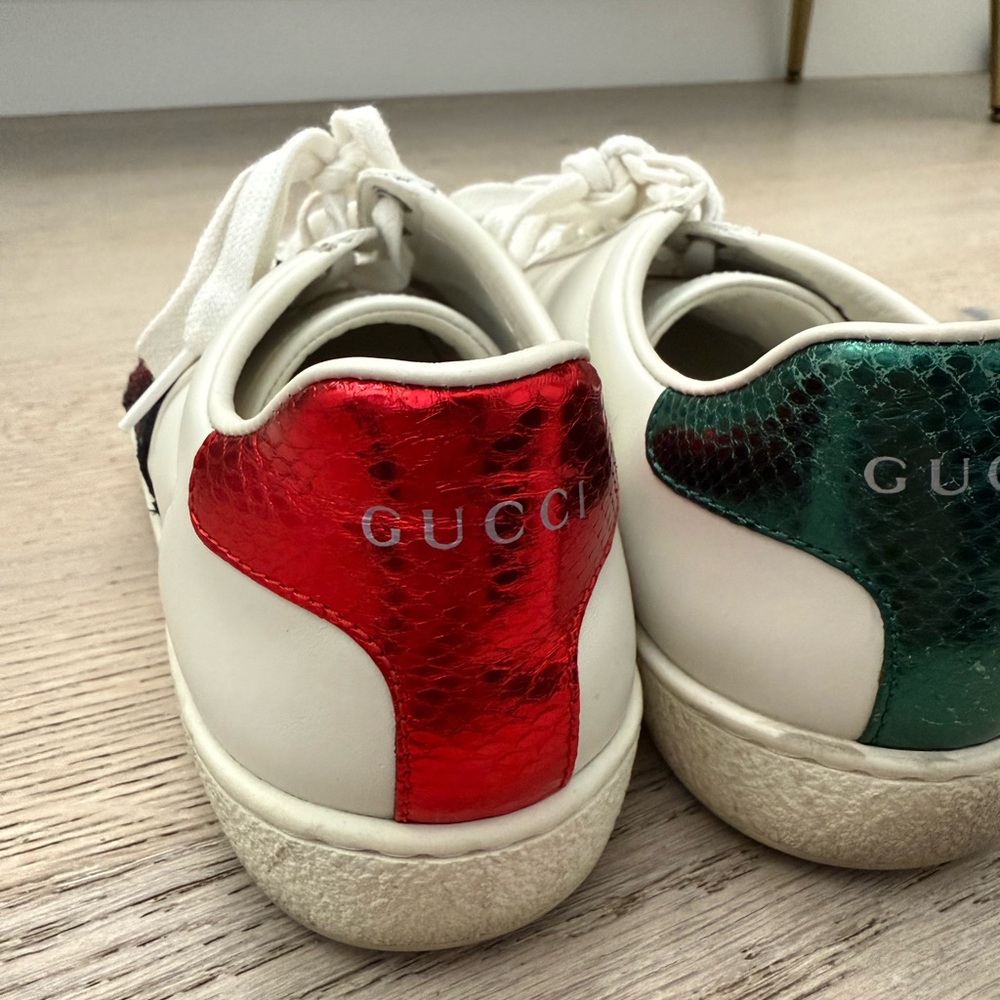 Gucci White Leather Sequins And Crystal Lips Ace Low Top Sneakers - Picture 3 of 6